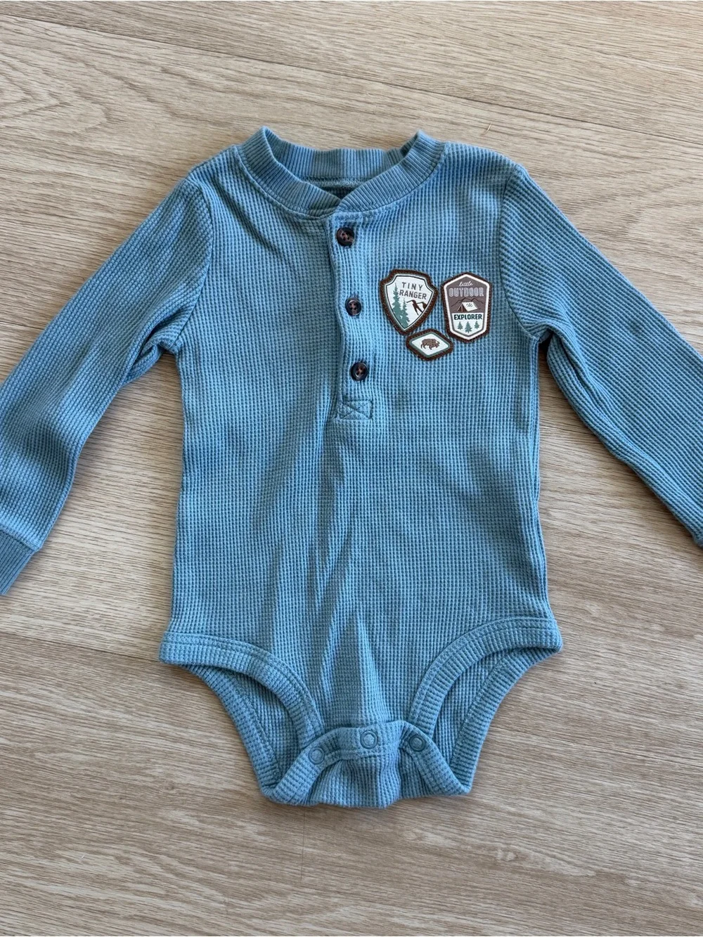 Carter's Tiny Park Ranger 12M Blue Waffle Knit National Park Henley Bodysuit